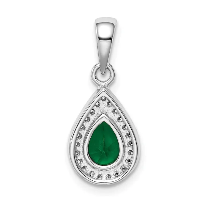 Necklaces TreasureFineJewelers Sterling Silver Rhodium Plated Green and Clear CZ Pendant