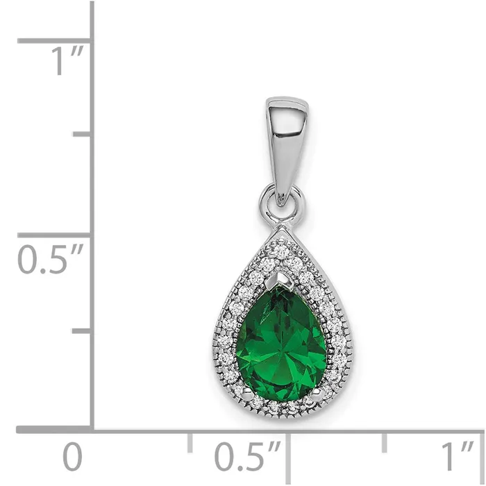 Necklaces TreasureFineJewelers Sterling Silver Rhodium Plated Green and Clear CZ Pendant