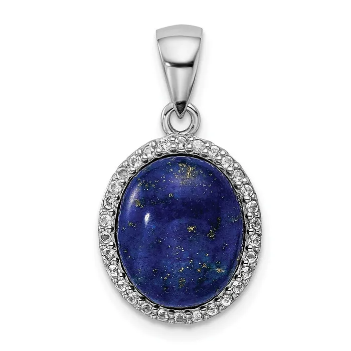 Necklaces TreasureFineJewelers Sterling Silver Rhodiumplated Polished wLapis White Topaz Pendant Necklaces TreasureFineJewelers Sterling Silver Rhodiumplated Polished wLapis White Topaz Pendant