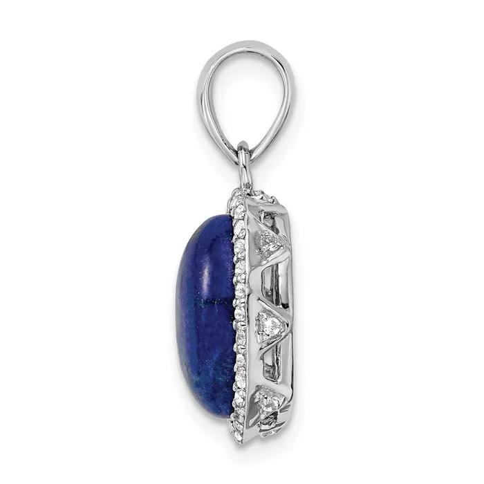 Necklaces TreasureFineJewelers Sterling Silver Rhodiumplated Polished wLapis White Topaz Pendant