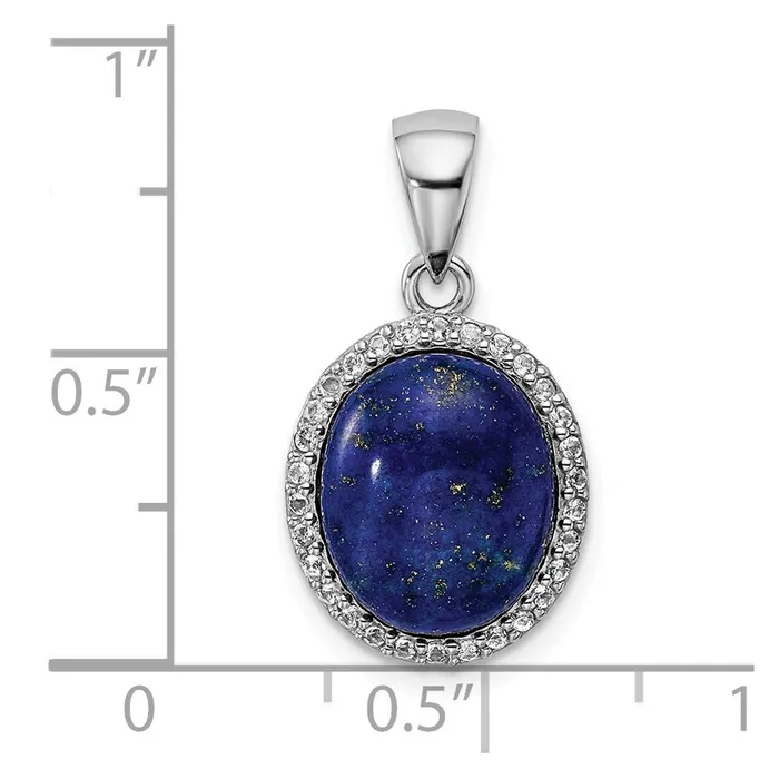 Necklaces TreasureFineJewelers Sterling Silver Rhodiumplated Polished wLapis White Topaz Pendant