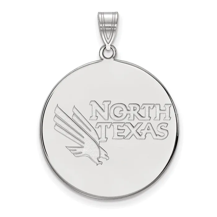 Necklaces TreasureFineJewelers Sterling Silver Rhodiumplated University of North Texas Extra Large Disc Pendant