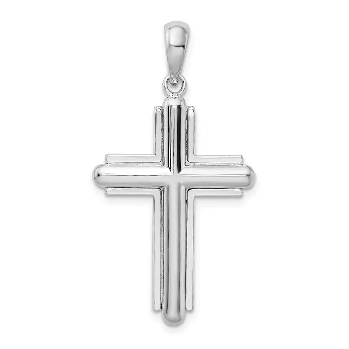 Necklaces TreasureFineJewelers Sterling Silver Rounded Cross wFrame Pendant Necklaces TreasureFineJewelers Sterling Silver Rounded Cross wFrame Pendant