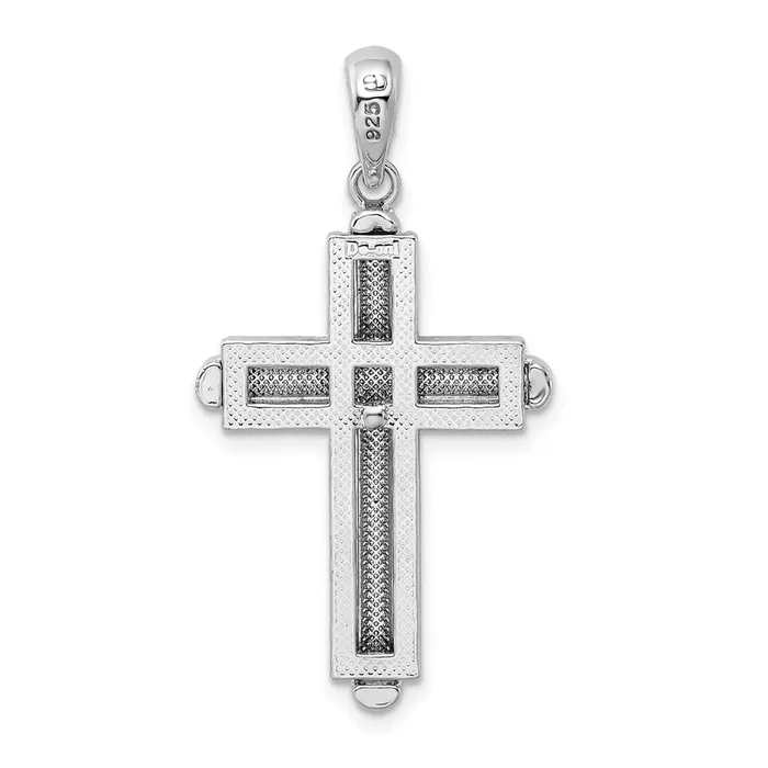 Necklaces TreasureFineJewelers Sterling Silver Rounded Cross wFrame Pendant