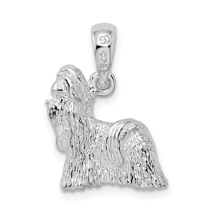 Necklaces TreasureFineJewelers Sterling Silver Textured 3D Shih Tzu Dog Pendant