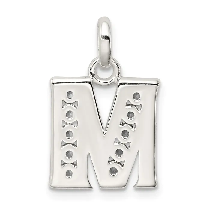 Necklaces TreasureFineJewelers Sterling Silver White CZ Letter M Initial Pendant