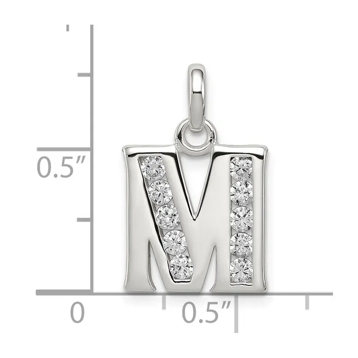 Necklaces TreasureFineJewelers Sterling Silver White CZ Letter M Initial Pendant