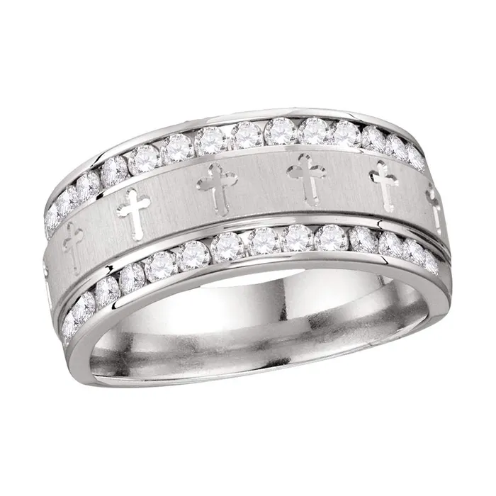North Arrow Shop 14k white gold mens round diamond grecco christian cross wedding anniversary band ring 100 cttw114561 Rings