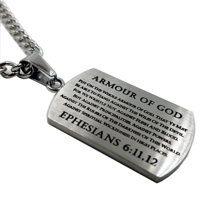 North Arrow Shop Necklaces Armor of God Pendant Dog Tag Bible Verse Ephesians 6 Stainless Steel Curb Chain