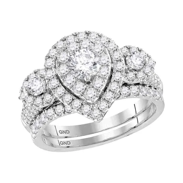North Arrow Shop Rings 14kt white gold womens round diamond teardrop bridal wedding engagement ring band set 1 12 cttw117717