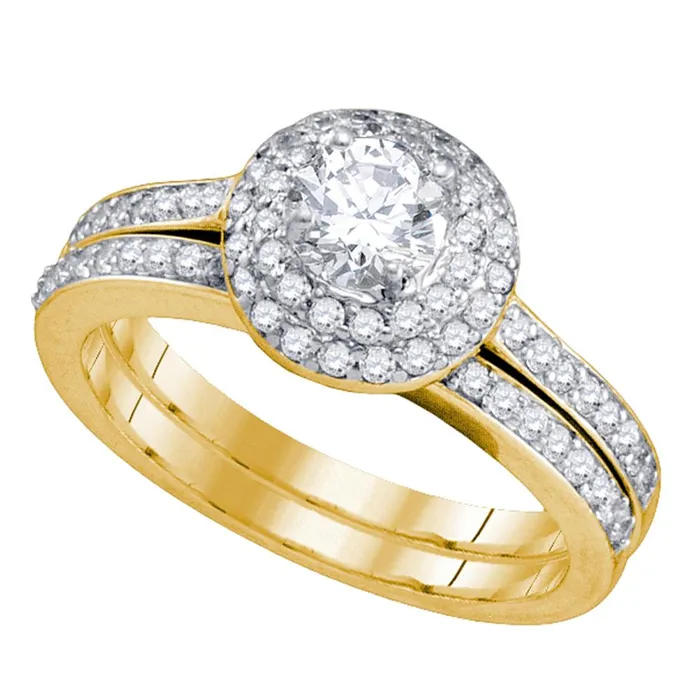North Arrow Shop Rings 14kt yellow gold womens round diamond halo bridal wedding engagement ring band set 100 cttw74698