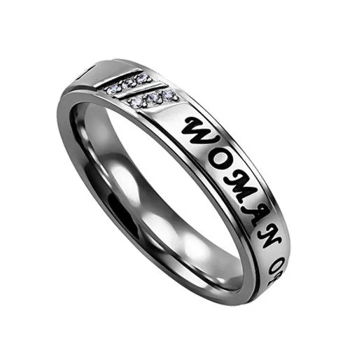 North Arrow Shop WOMAN OF GOD Religious Scripture Ring Stainless Steel CZ Rings North Arrow Shop WOMAN OF GOD Religious Scripture Ring Stainless Steel CZ Rings