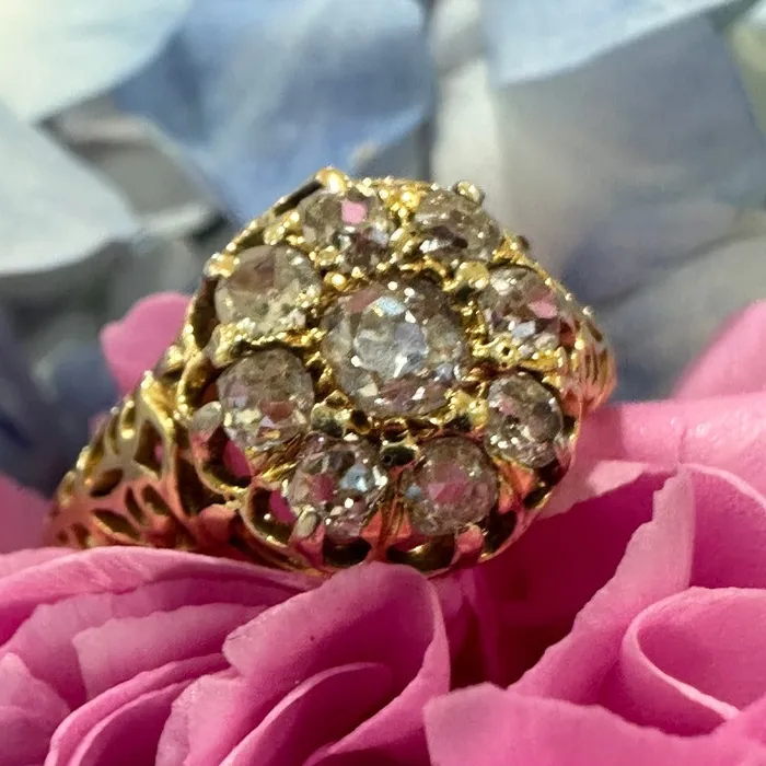 ONeills Estate Jewelry Rings Old Mine Cut Diamond Filigree Cluster Ring 13000852