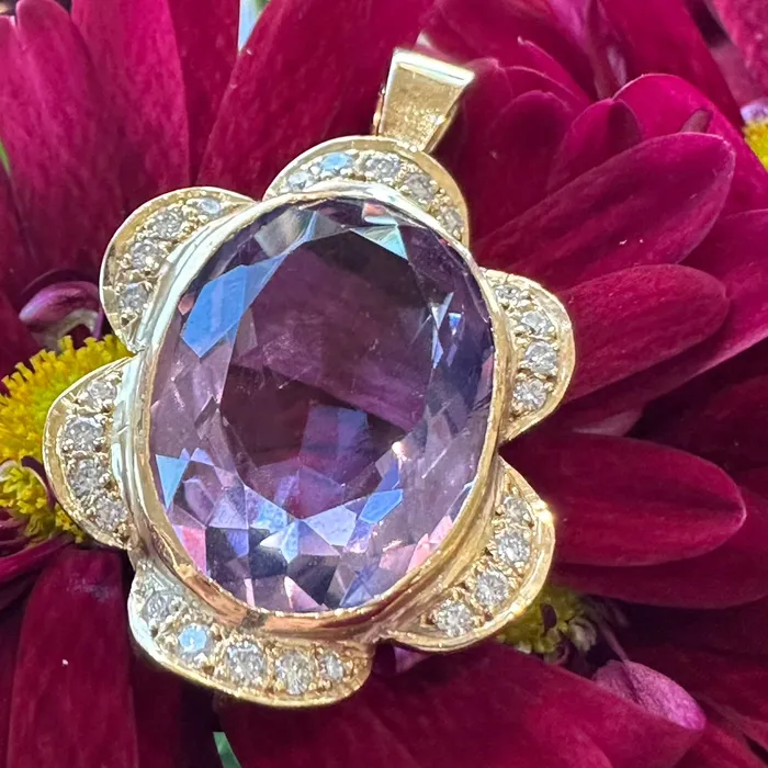 PreStyled Sets 14 Karat Yellow Gold Amethyst Diamond Pendant 23000722 ONeills Estate Jewelry