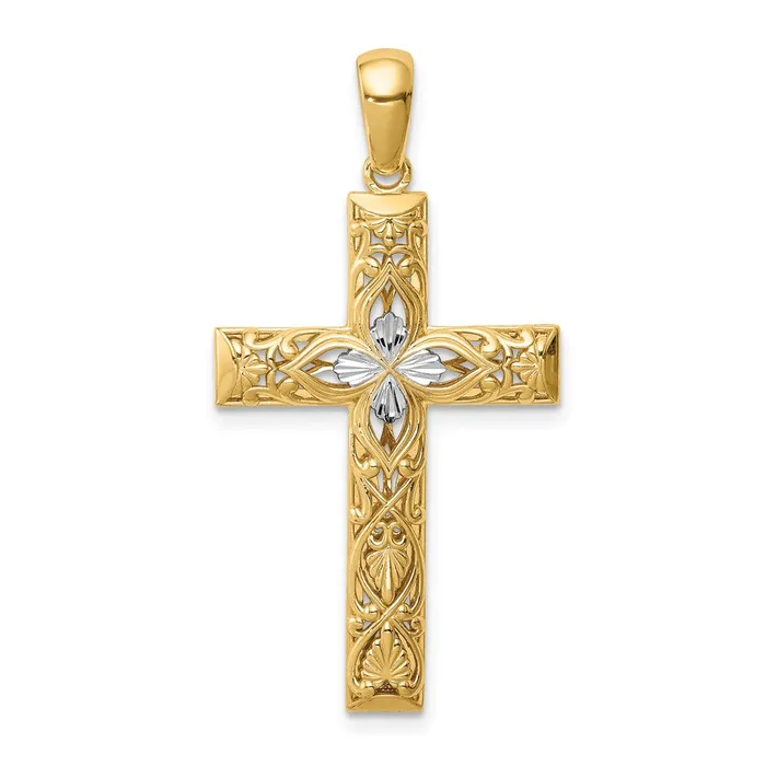 PreStyled Sets TreasureFineJewelers 14k Yellow Gold Rhodium White Gold Rhodium Dimondcut Cross Pendant PreStyled Sets TreasureFineJewelers 14k Yellow Gold Rhodium White Gold Rhodium Dimondcut Cross Pendant