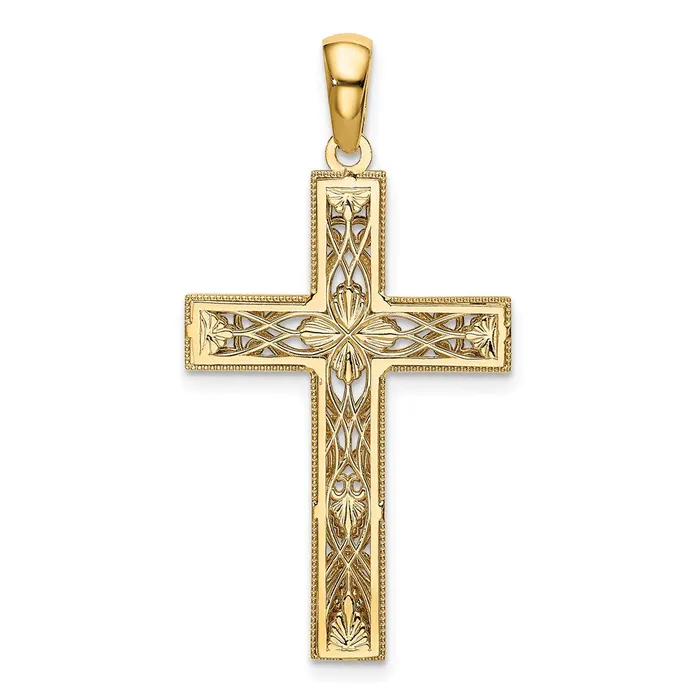 PreStyled Sets TreasureFineJewelers 14k Yellow Gold Rhodium White Gold Rhodium Dimondcut Cross Pendant