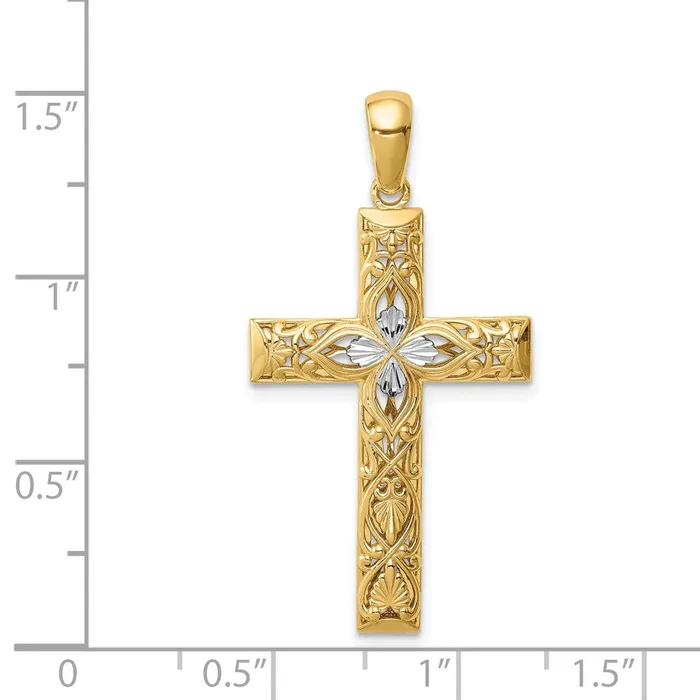 PreStyled Sets TreasureFineJewelers 14k Yellow Gold Rhodium White Gold Rhodium Dimondcut Cross Pendant