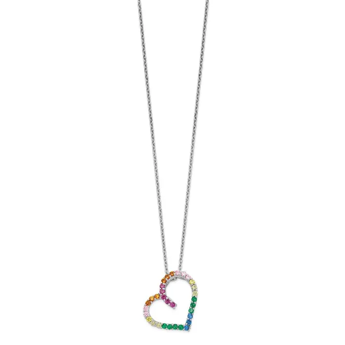 Prizma Sterling Silver Rhodiumplated 18 inch with 1 inch extender Fancy Lobster Clasp Colorful CZ Open Heart Necklace TreasureFineJewelers Necklaces