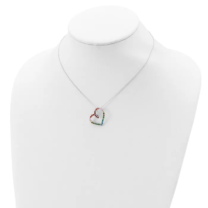 Prizma Sterling Silver Rhodiumplated 18 inch with 1 inch extender Fancy Lobster Clasp Colorful CZ Open Heart Necklace TreasureFineJewelers Necklaces