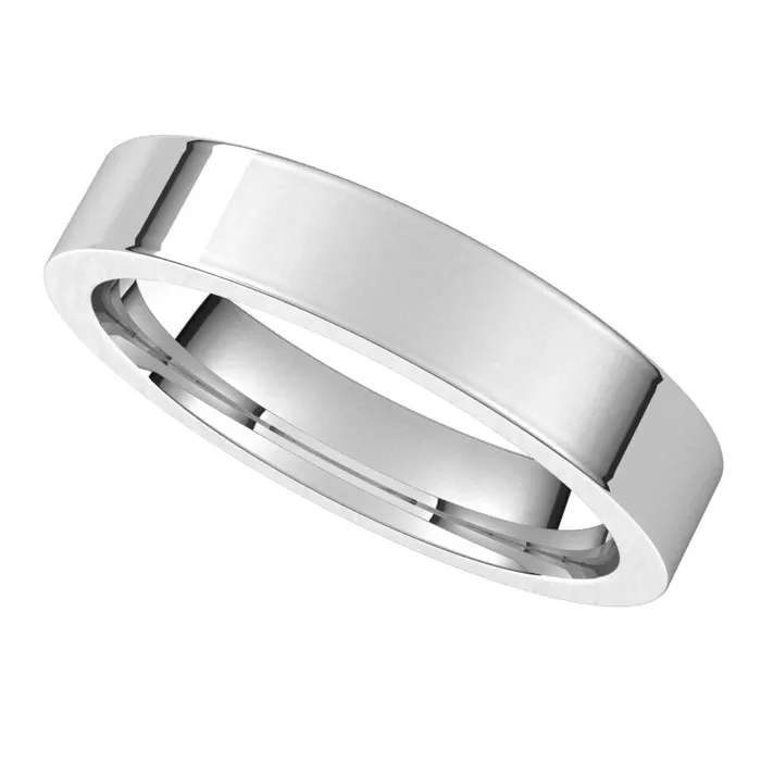 Rings 14K White Gold 4 mm flat comfort fit Wedding Band TreasureFineJewelers