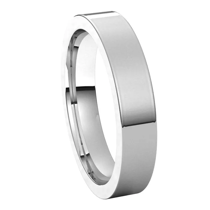 Rings 14K White Gold 4 mm flat comfort fit Wedding Band TreasureFineJewelers