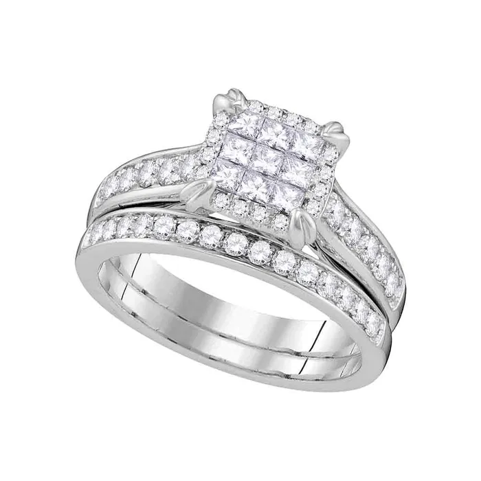 Rings 14kt white gold womens princess diamond cluster bridal wedding engagement ring band set 100 cttw107366 North Arrow Shop