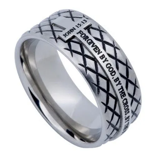 Rings North Arrow Shop FORGIVEN Ring John 1513 Stainless Steel Diamond Back Cross