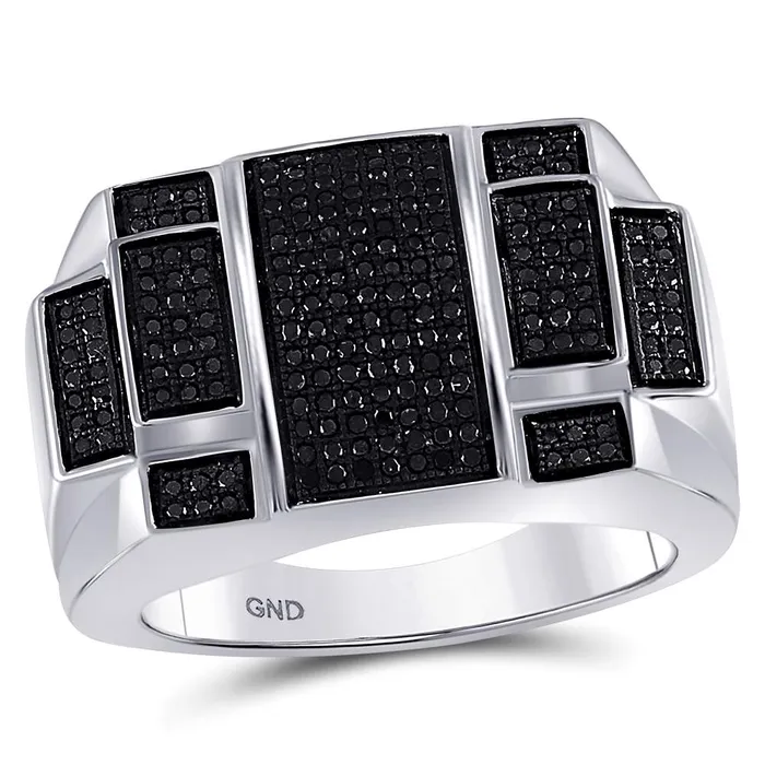 Rings North Arrow Shop sterling silver mens round black color enhanced diamond rectangle cluster ring 58 cttw59820