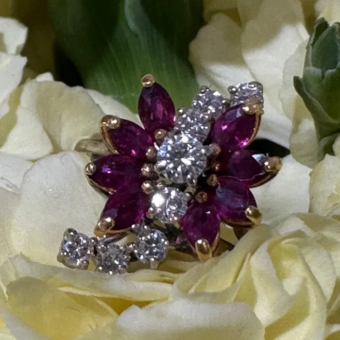 Rings ONeills Estate Jewelry 14 Karat White Gold Ruby Diamond Ring 20002439