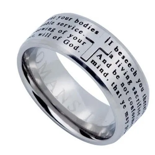 Rings Romans 122 Scripture Cross Ring for Men Engraved Bible Verse Stainless Steel North Arrow Shop