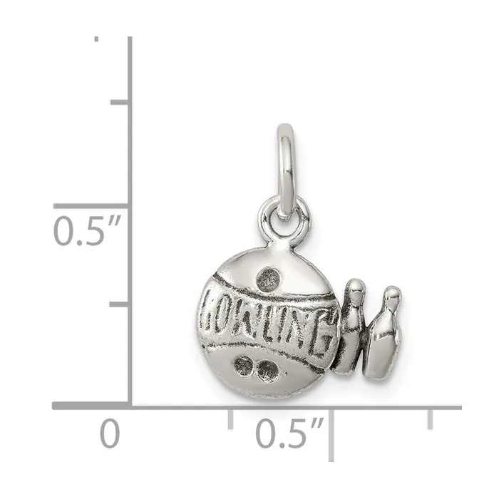 Rings Sterling Silver Antiqued Bowling Ball and Pins Charm TreasureFineJewelers