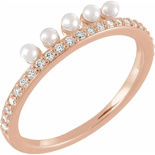 Rings TreasureFineJeweler 14K Rose Cultured White Freshwater Pearl 15 CTW Natural Diamond Stackable Ring Rings TreasureFineJeweler 14K Rose Cultured White Freshwater Pearl 15 CTW Natural Diamond Stackable Ring