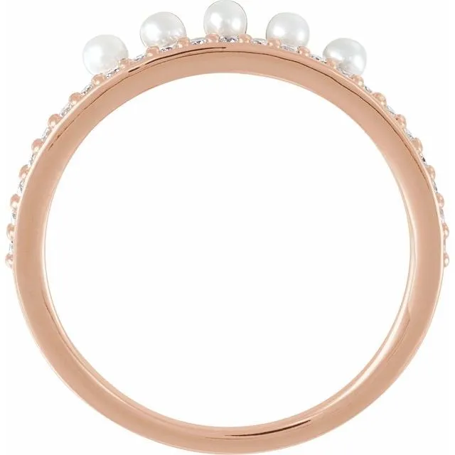 Rings TreasureFineJeweler 14K Rose Cultured White Freshwater Pearl 15 CTW Natural Diamond Stackable Ring