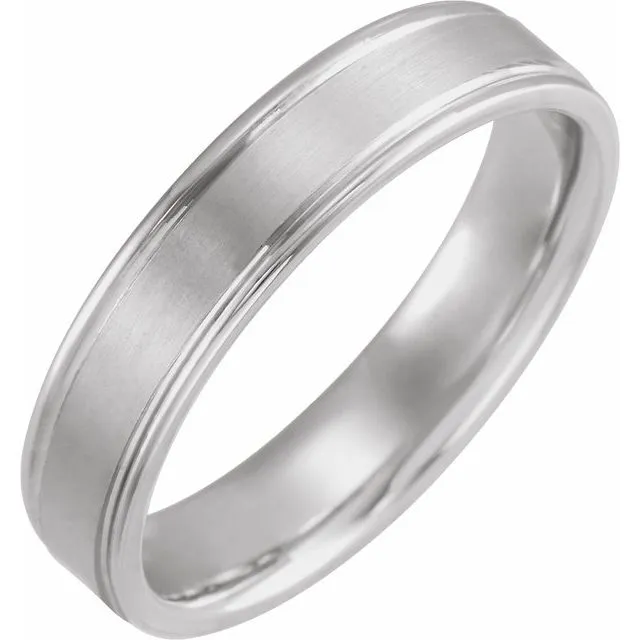 Rings TreasureFineJewelers 14K White Gold 5 mm ComfortFit Grooved Band With Satin Finish