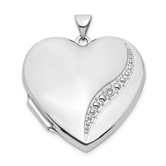 Rings TreasureFineJewelers 14k White Gold Wave Diamond 27mm Heart Locket Rings TreasureFineJewelers 14k White Gold Wave Diamond 27mm Heart Locket