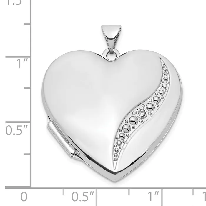 Rings TreasureFineJewelers 14k White Gold Wave Diamond 27mm Heart Locket