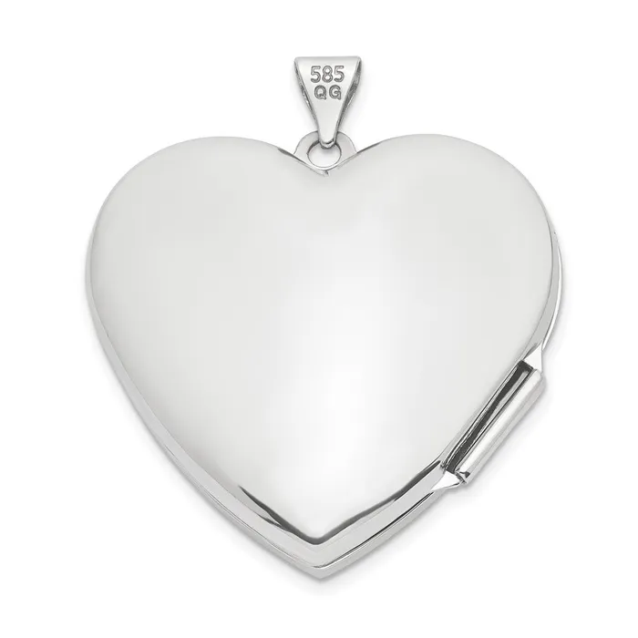 Rings TreasureFineJewelers 14k White Gold Wave Diamond 27mm Heart Locket