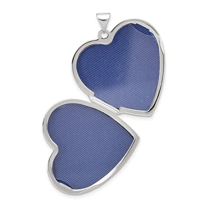 Rings TreasureFineJewelers 14k White Gold Wave Diamond 27mm Heart Locket