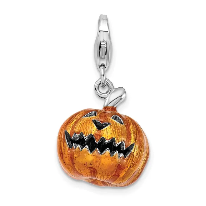 Rings TreasureFineJewelers Sterling Silver 3D Enameled Jack o Lantern wLobster Clasp Charm
