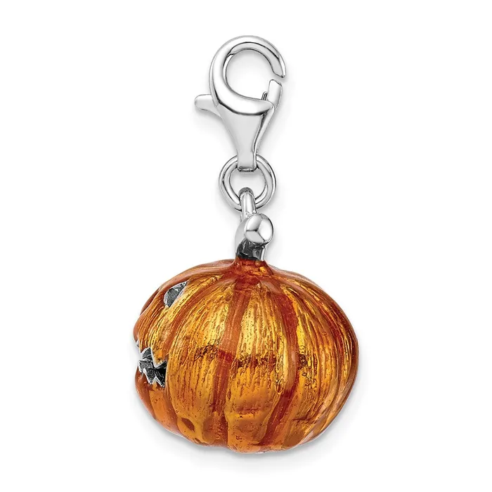 Rings TreasureFineJewelers Sterling Silver 3D Enameled Jack o Lantern wLobster Clasp Charm