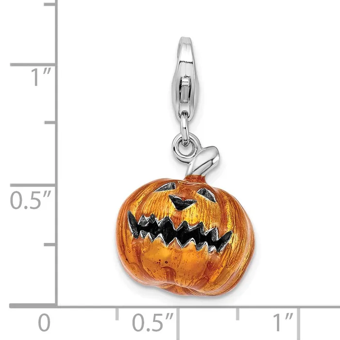 Rings TreasureFineJewelers Sterling Silver 3D Enameled Jack o Lantern wLobster Clasp Charm