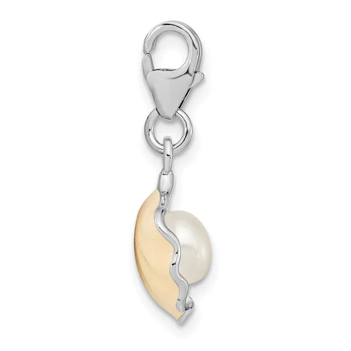 Rings TreasureFineJewelers Sterling Silver Amore La Vita Rhpl Enameled Shell with FWC Pearl Charm