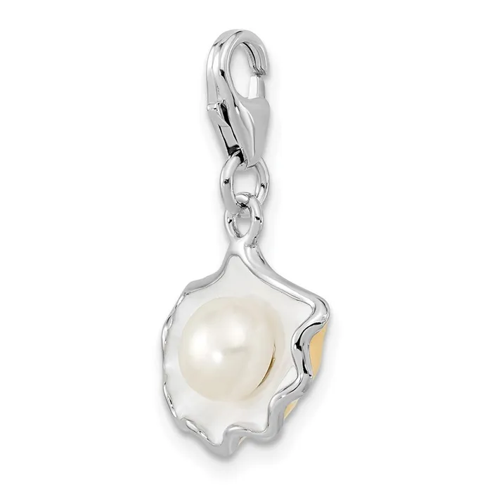 Rings TreasureFineJewelers Sterling Silver Amore La Vita Rhpl Enameled Shell with FWC Pearl Charm