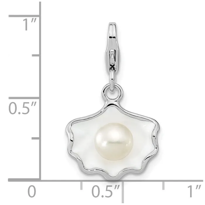 Rings TreasureFineJewelers Sterling Silver Amore La Vita Rhpl Enameled Shell with FWC Pearl Charm