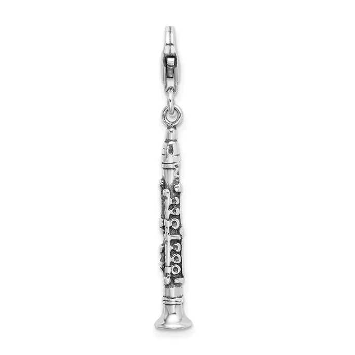 Rings TreasureFineJewelers Sterling Silver Amore La Vita Rhodiumpl 3D Antiqued Clarinet Charm