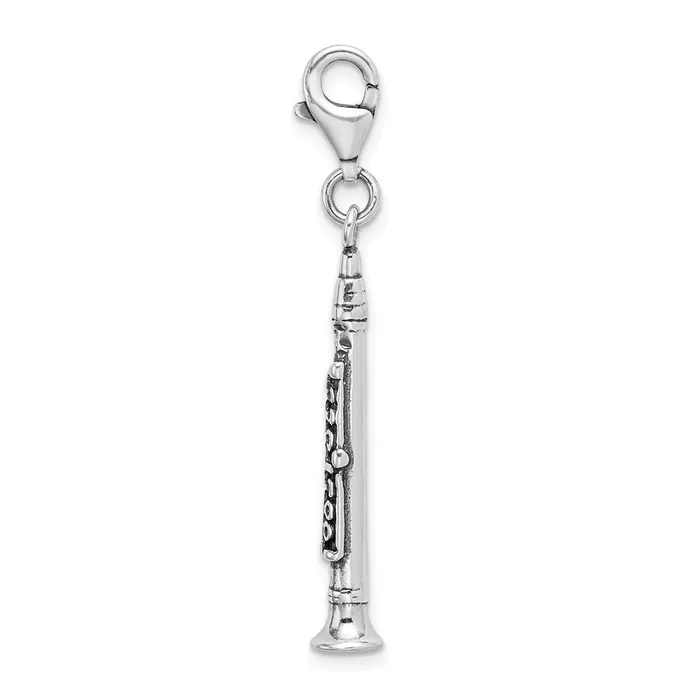 Rings TreasureFineJewelers Sterling Silver Amore La Vita Rhodiumpl 3D Antiqued Clarinet Charm