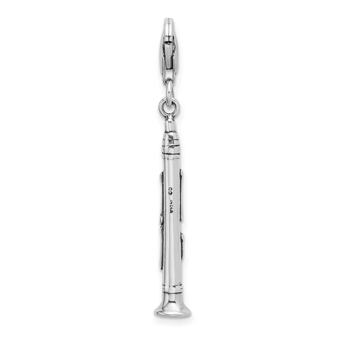Rings TreasureFineJewelers Sterling Silver Amore La Vita Rhodiumpl 3D Antiqued Clarinet Charm