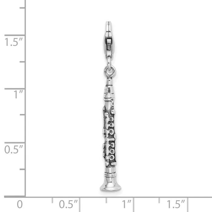 Rings TreasureFineJewelers Sterling Silver Amore La Vita Rhodiumpl 3D Antiqued Clarinet Charm