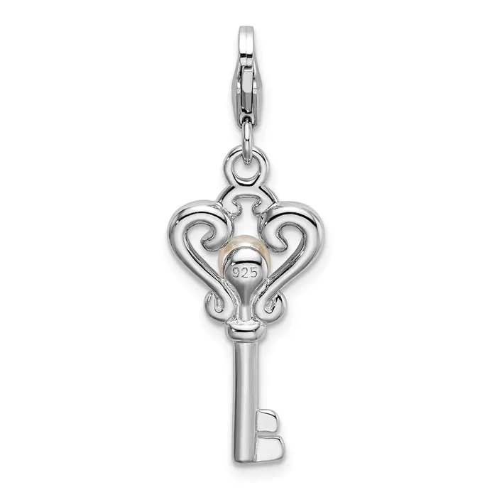 Rings TreasureFineJewelers Sterling Silver Amore La Vita Rhodiumpl Polished FWC Pearl Key Charm