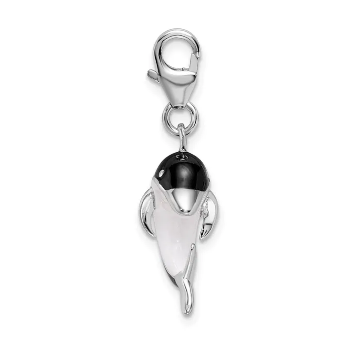 Rings TreasureFineJewelers Sterling Silver Amore La Vita Rhodiumplated Enameled 3D Dolphin Charm
